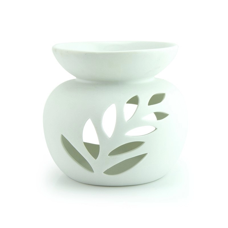 Queimador de cera essencial de cerâmica com folha verde fosca oca