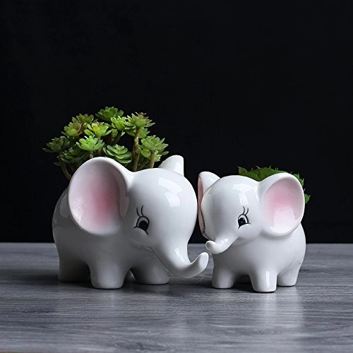 Vasos de cerâmica 2 peças elefante branco moderno plantador de suculentas decoração animal