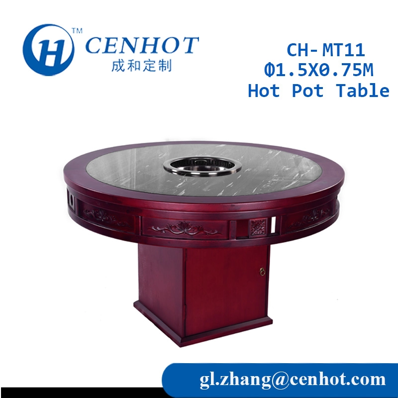 Mesa de panela quente chinesa redonda de madeira para restaurante fabricante - CENHOT