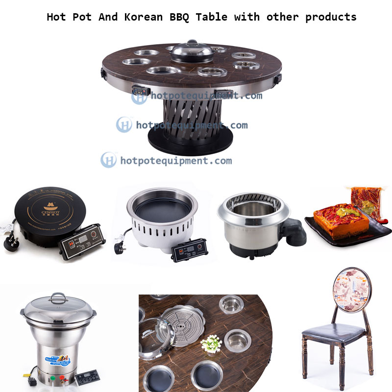 Panela quente pequena e mesa de churrasco coreana com outros produtos - cenohot