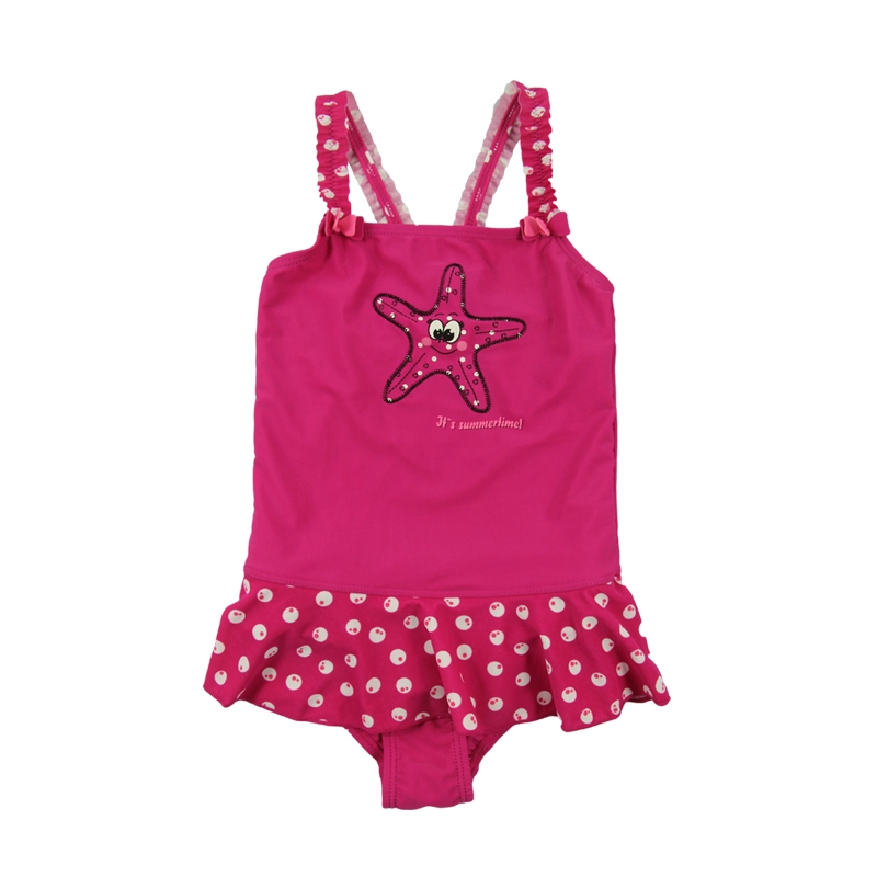 Trajes de banho Starfish Red Solid Kid Girls One Piece Dress