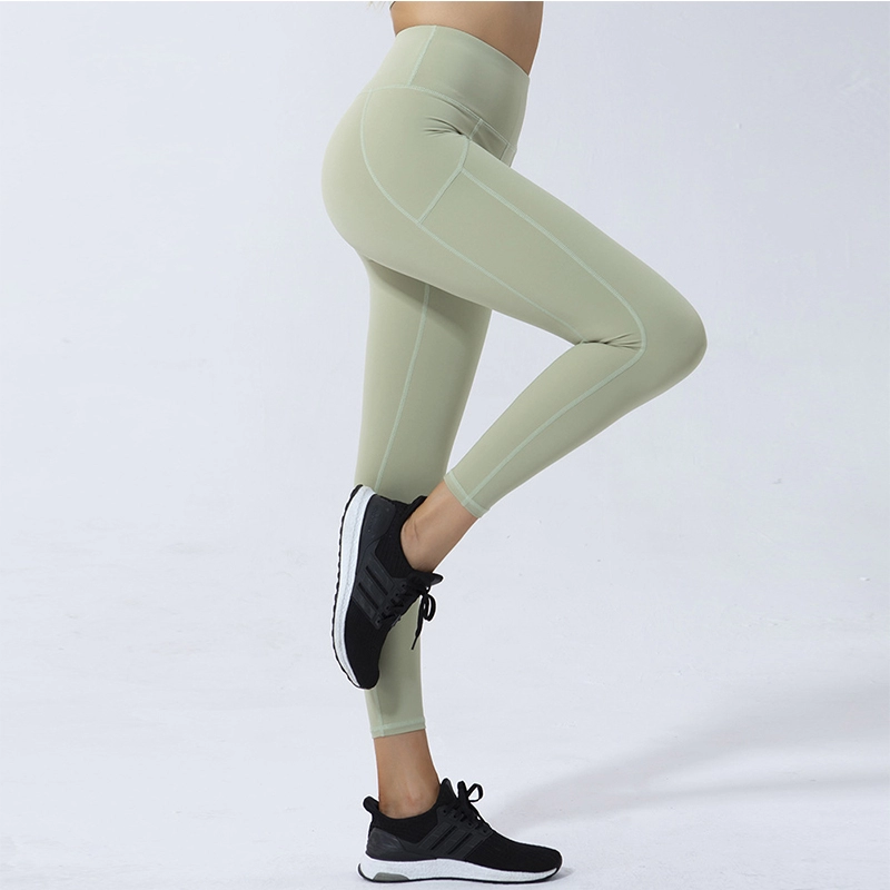 Calças elásticas de cintura alta para ioga tecido lixar leggings femininas