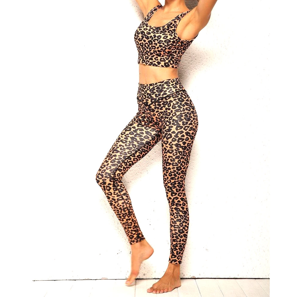 Conjunto de 2 peças de treino de fitness Leopard Yoga