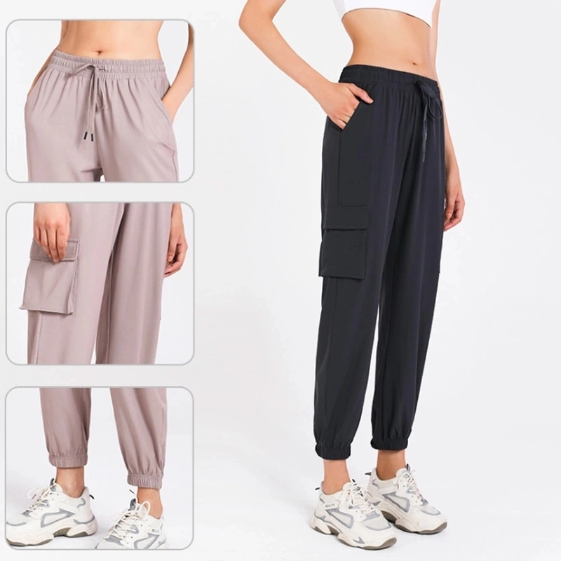 Calças de ioga de secagem rápida elástica de quatro maneiras, calças de moletom femininas de fitness