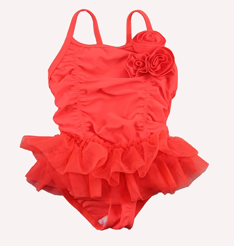 Fato de banho de uma peça com saia vermelha brilhante para meninas infantis