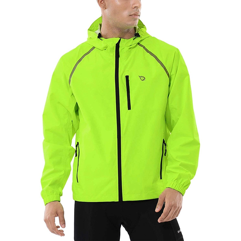 Jaqueta de corrida de ciclismo masculina à prova d'água refletiva leve jaqueta corta-vento à prova de vento com capuz embalável