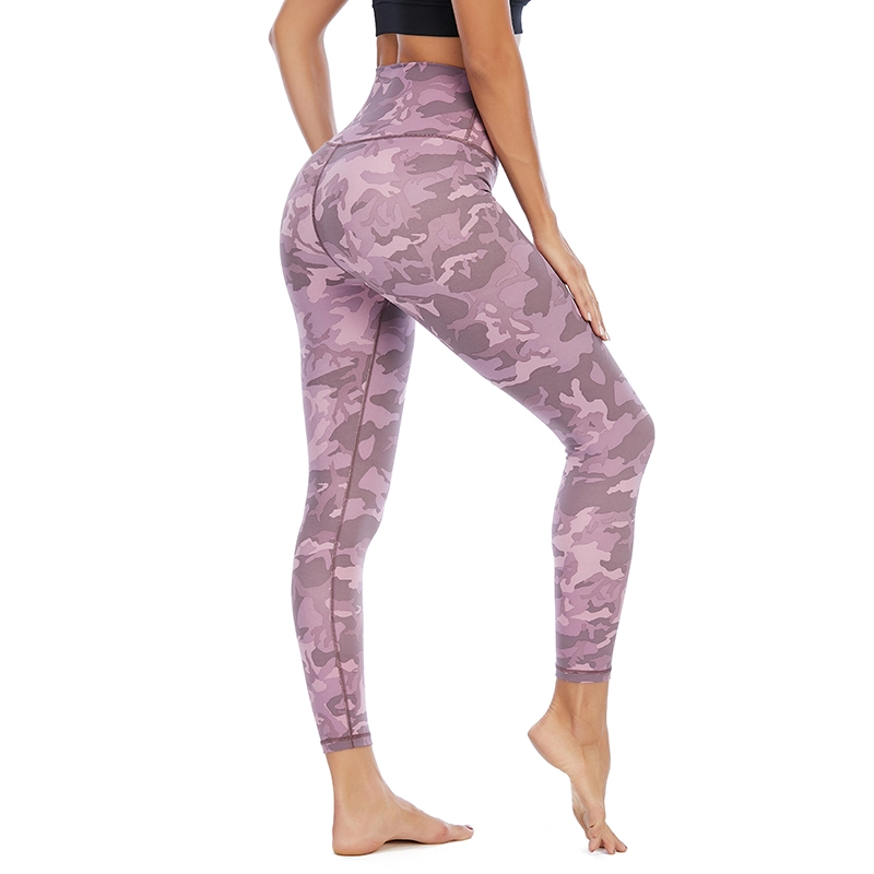 Legging feminina de ioga com estampa de camuflagem de cintura alta