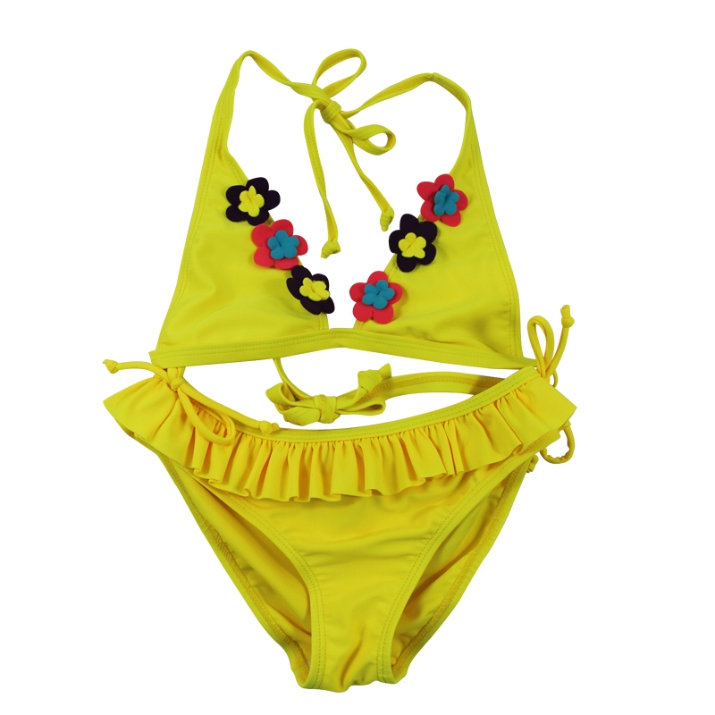 Conjuntos de natação de biquíni halter amarelo para meninas