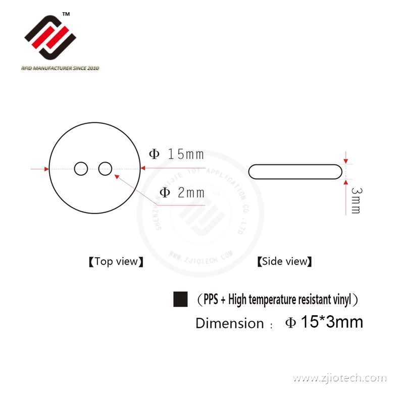 Etiqueta RFID HF ICode Slix 15mm redonda resistente ao calor PPS