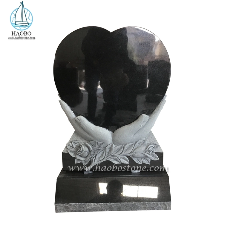 Shanxi granito preto mãos segurando coração esculpido lápide
