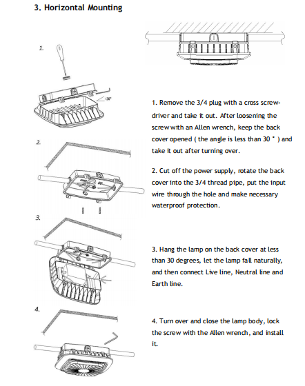 Horizontal mounting LED garage light