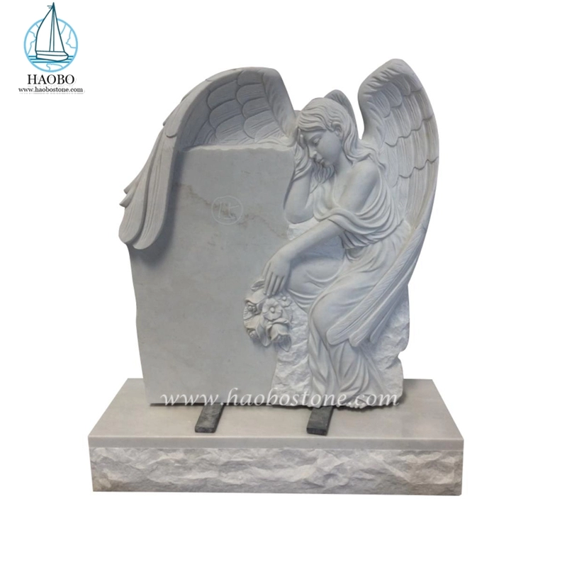 Monumento da estátua do anjo chorão esculpido à mão em mármore branco Han