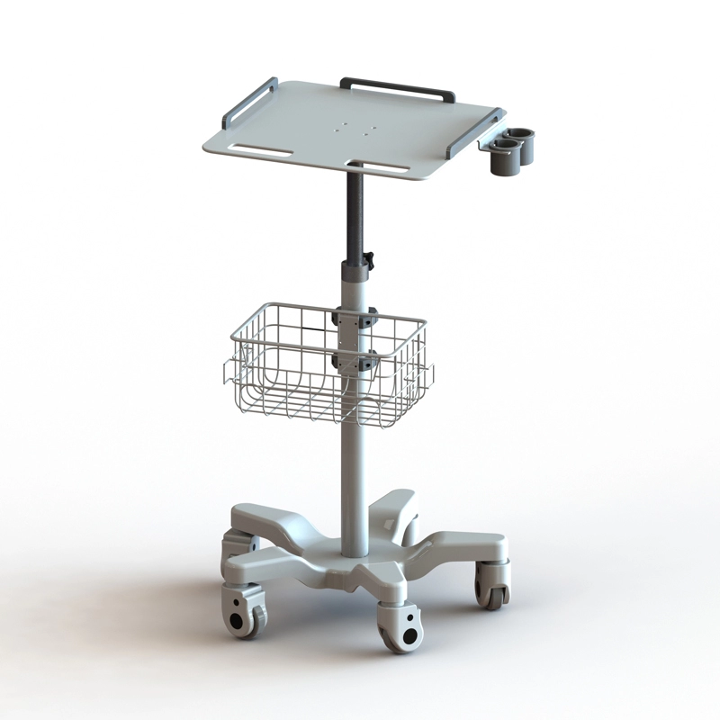 Carrinho de ECG ajustável em altura para uso médico com copo de suspensão do scanner