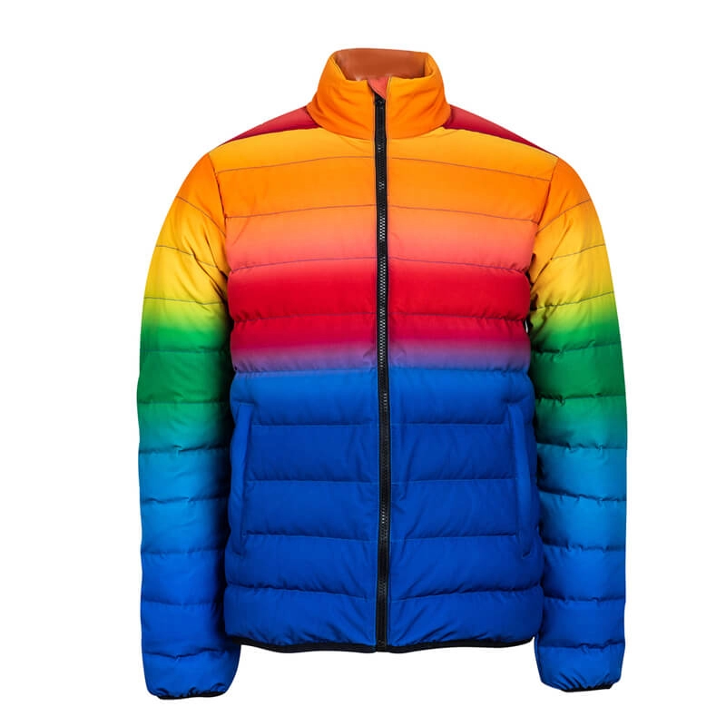 Jaqueta masculina de inverno acolchoada com arco-íris multicolorida