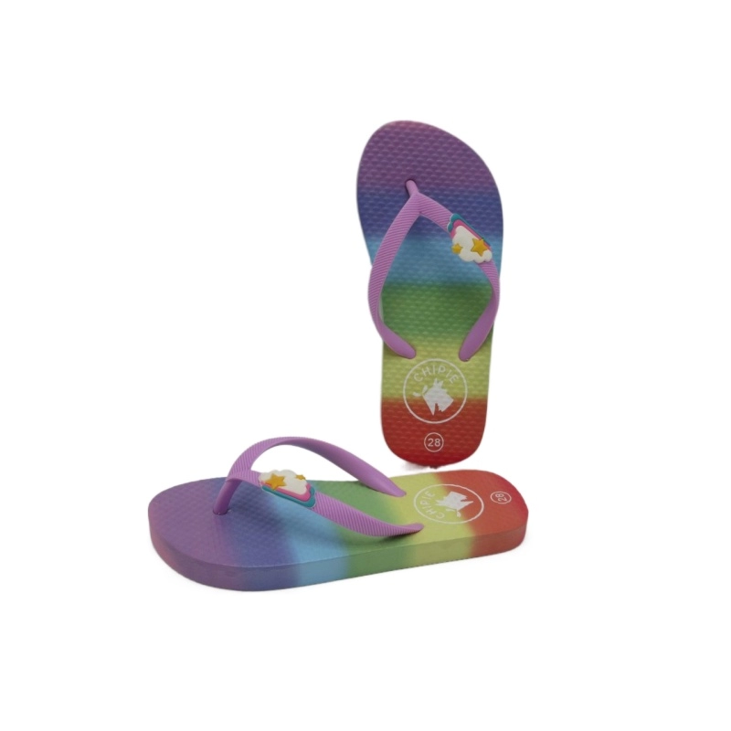 Sandália infantil de praia cor arco-íris