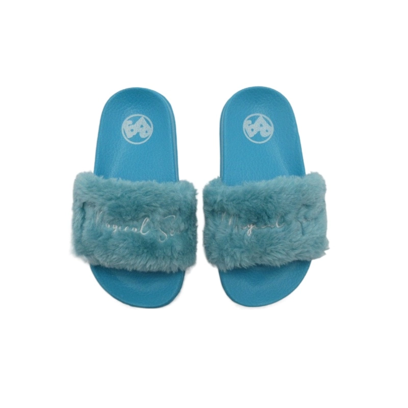 Sandálias de deslizamento planas de pele sintética para crianças quentes de inverno