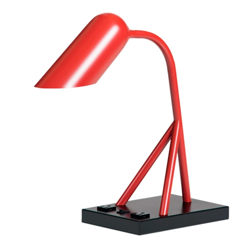 Lâmpada de mesa de metal vermelho de hotel moderno com tomadas