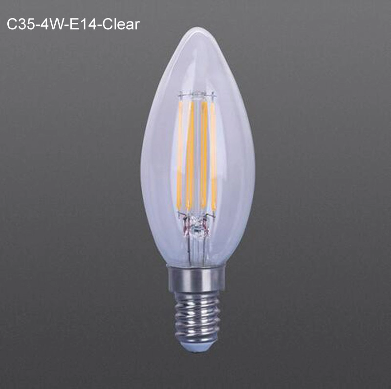Lâmpadas de filamento LED transparentes de economia de energia C35
