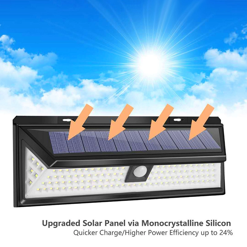 Lâmpada de parede solar com sensor de movimento ao ar livre de 118 LEDs