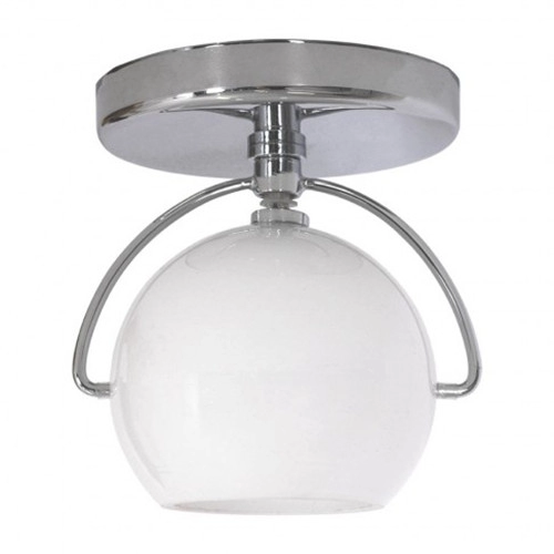 1-Luz globo de vidro branco luz de montagem semi embutida em cromo polido