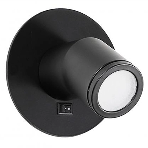 Lâmpada de leitura LED mini cabeceira redonda preta com interruptor