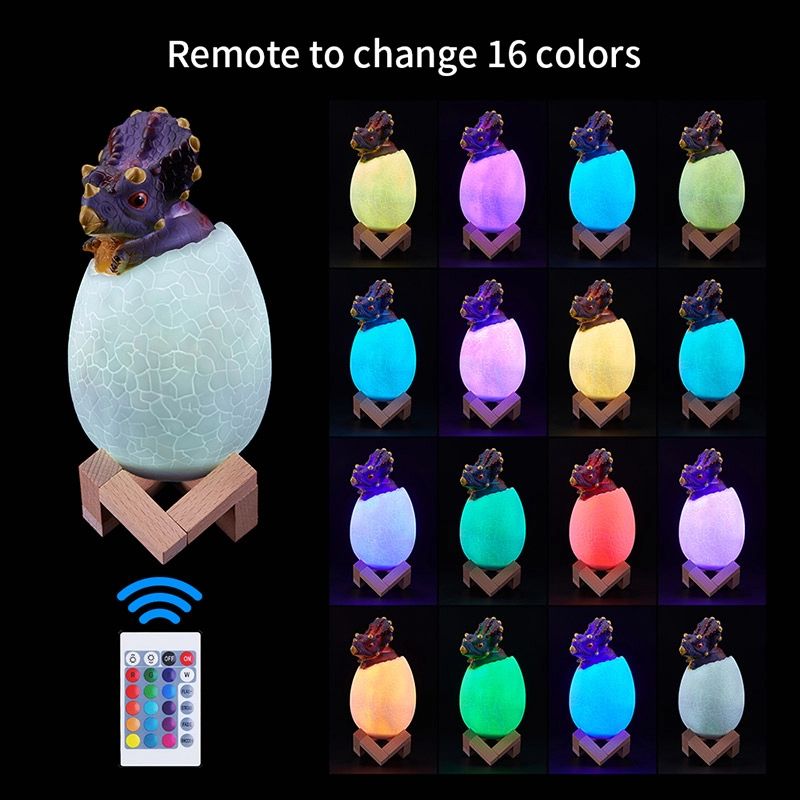 Lâmpada de luz noturna de ovo de dinossauro com 16 cores comutáveis