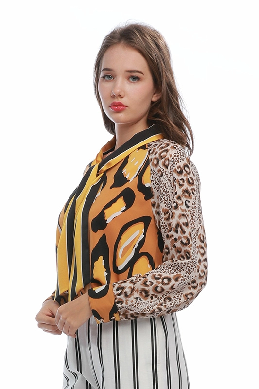 Camisa feminina com estampa de leopardo boêmio preço de fábrica da China