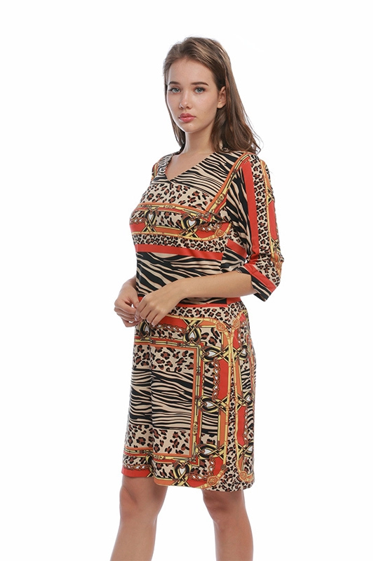Novo vestido casual feminino feminino de tricô com estampa de leopardo animal elegante