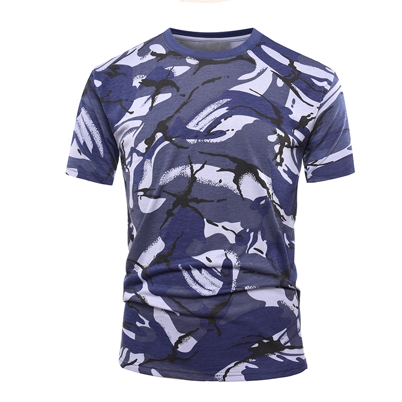 T-shirt de malha de algodão camuflado azul militar
