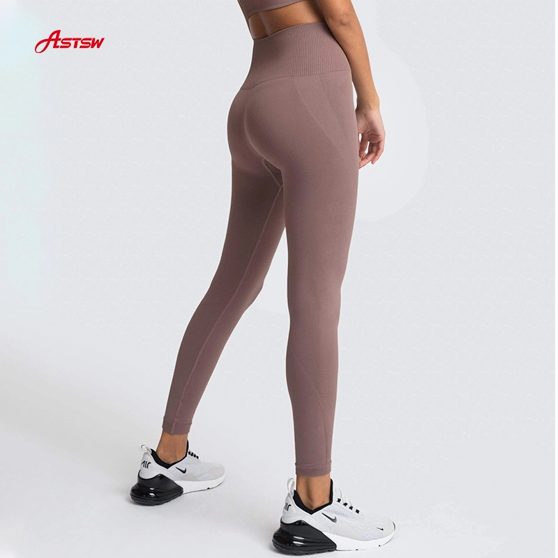 Legging feminina de ginástica sem costura flexível de cintura alta