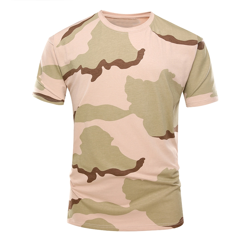 Camiseta militar de manga curta cor de camuflagem do deserto