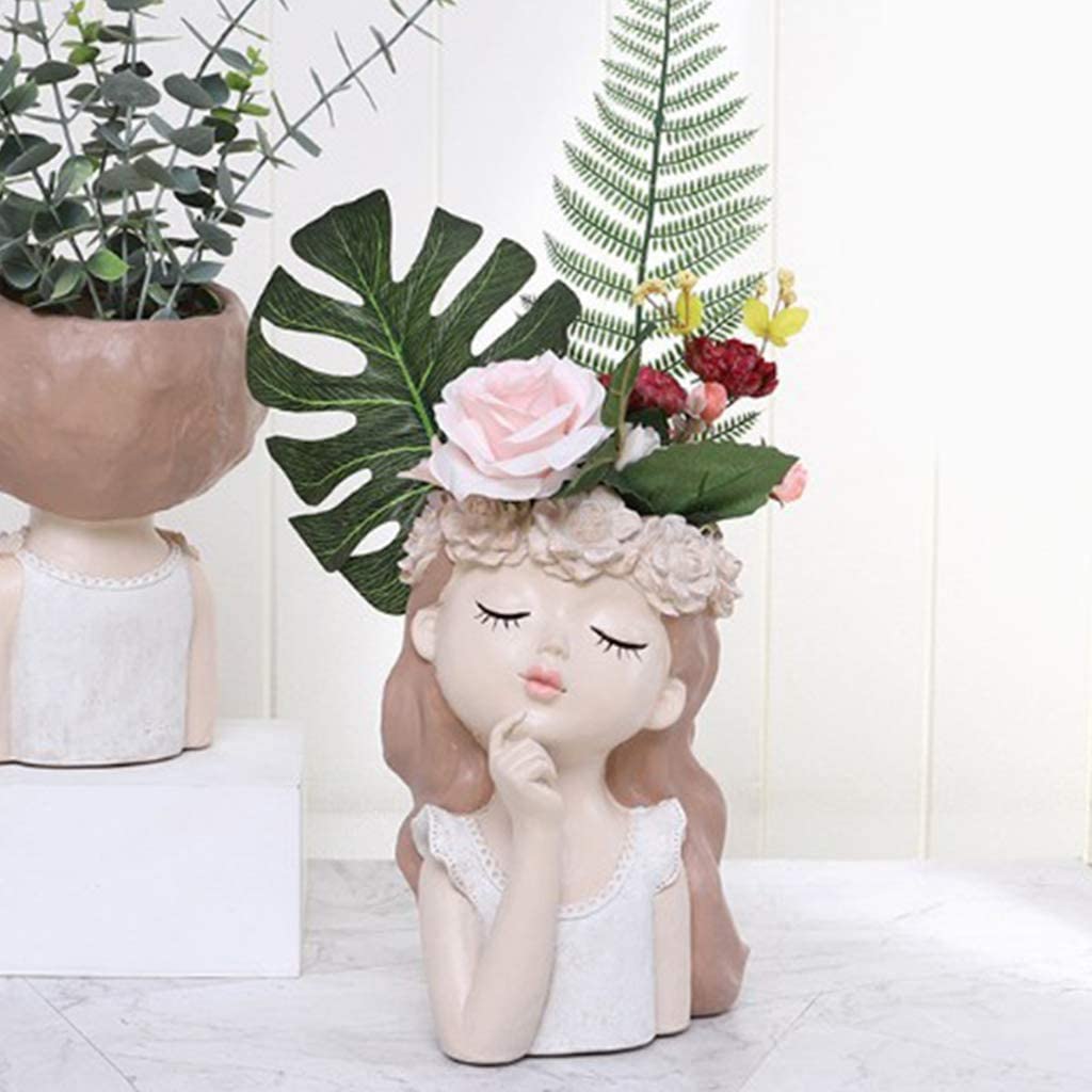 Vaso de planta de busto de menina de desenho animado de resina