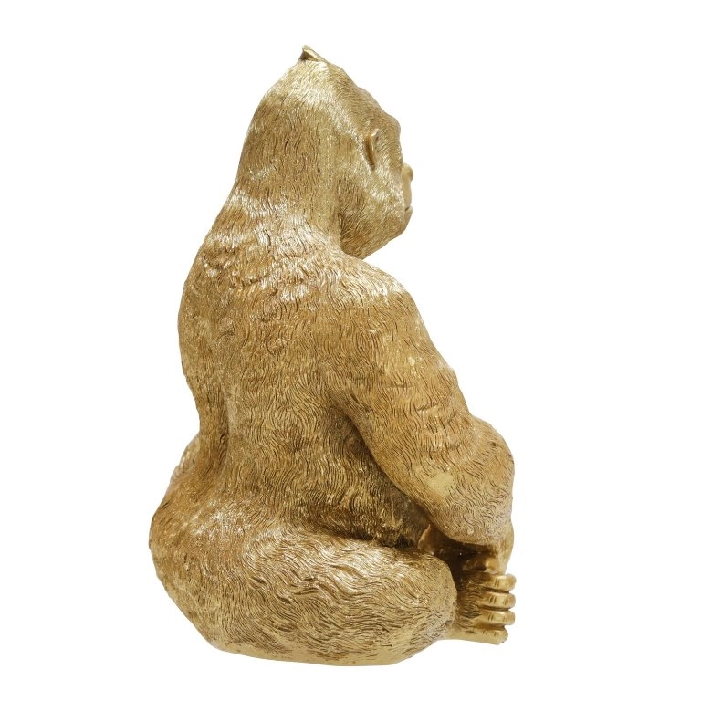 Estatueta de gorila sentado dourado em resina