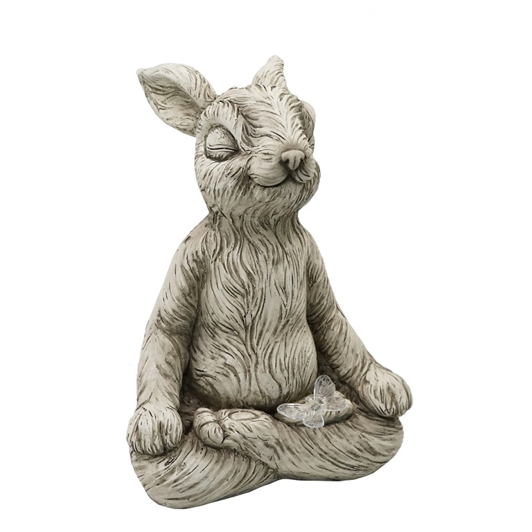 Estátua de jardim de coelho meditando em resina