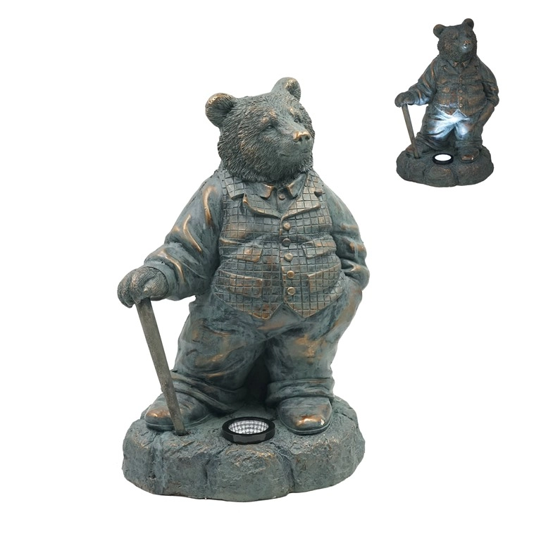 MGO Bronze Mr.Bear Figurine com luz alimentada por energia solar