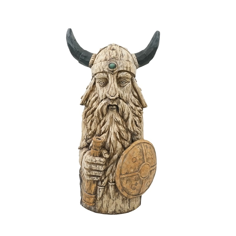Pirata Viking de madeira flutuante de resina com estátua de escudo para decoração