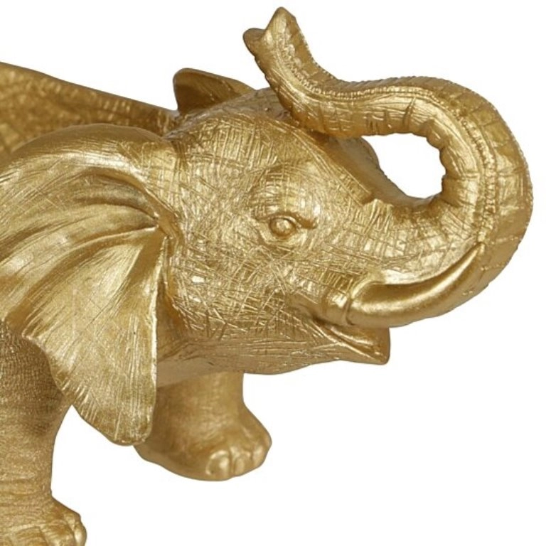 Tigela Decorativa de Resina com Corpo de Elefante Trompetista, Dourado