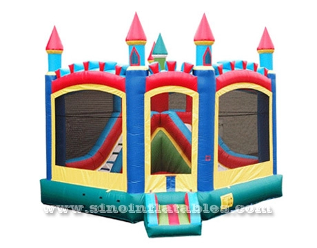 18*18 casa de salto inflável para crianças arco-íris com escorregador feito da melhor lona de pvc de 0,55 mm para venda