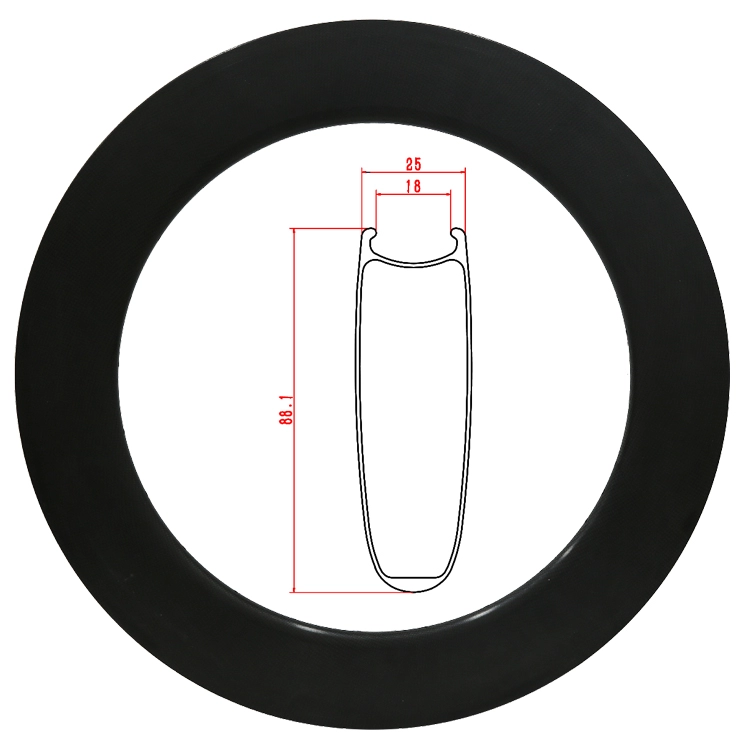 Aro de estrada de carbono RR03 de 88 mm para pneu clincher / tubeless