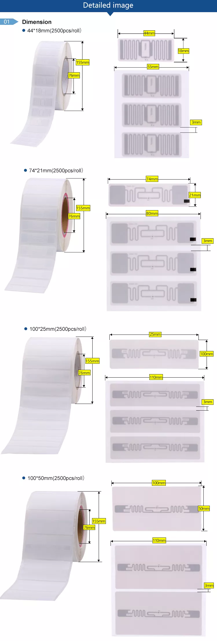 a frequência ultraelevada Rfid de 3m etiqueta o esparadrapo