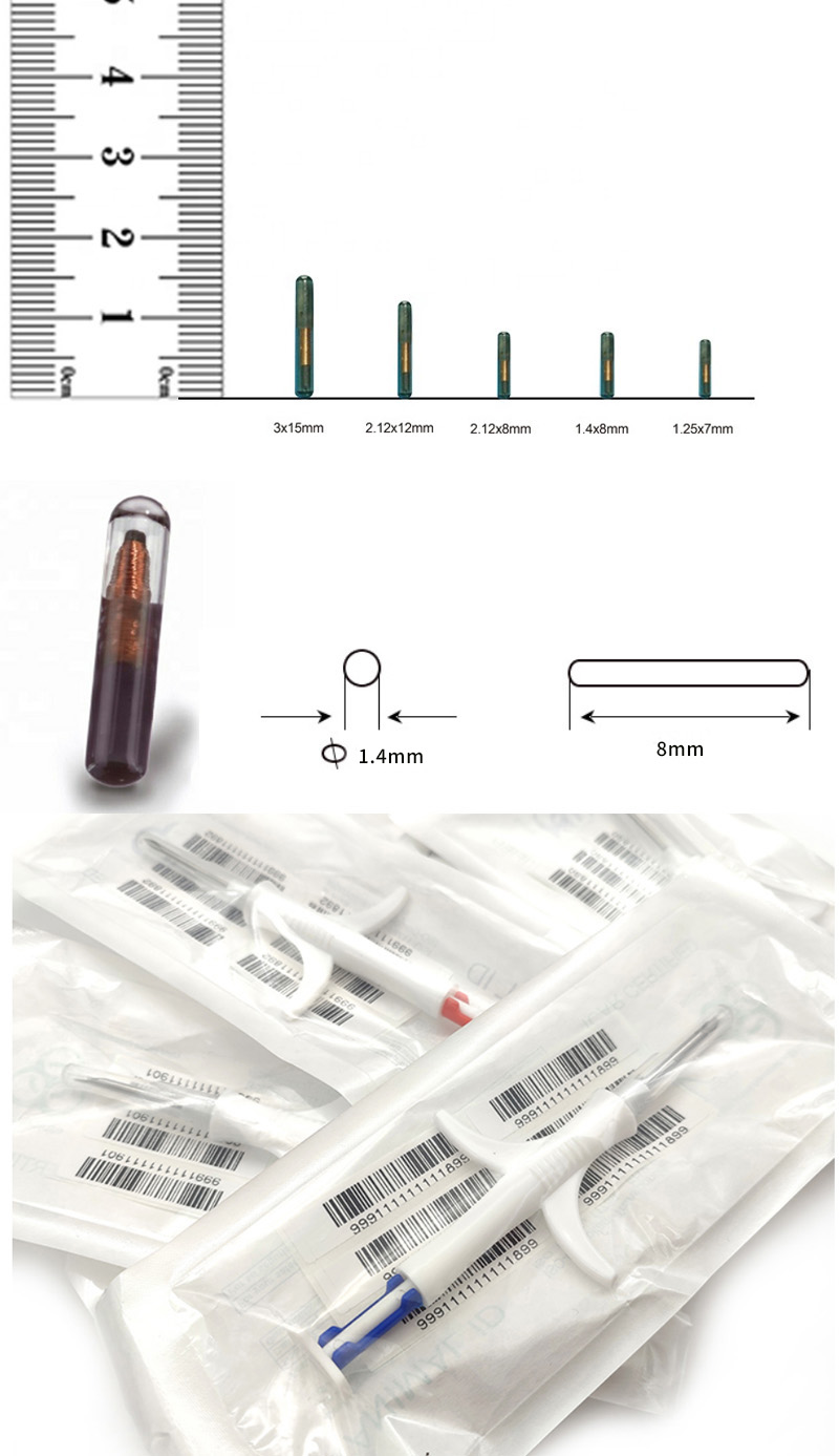 Etiquetas de microchip de identificação animal RFID com seringa