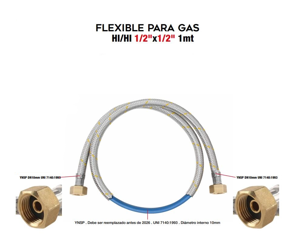 Conector flexível para gás 1/2x1/2