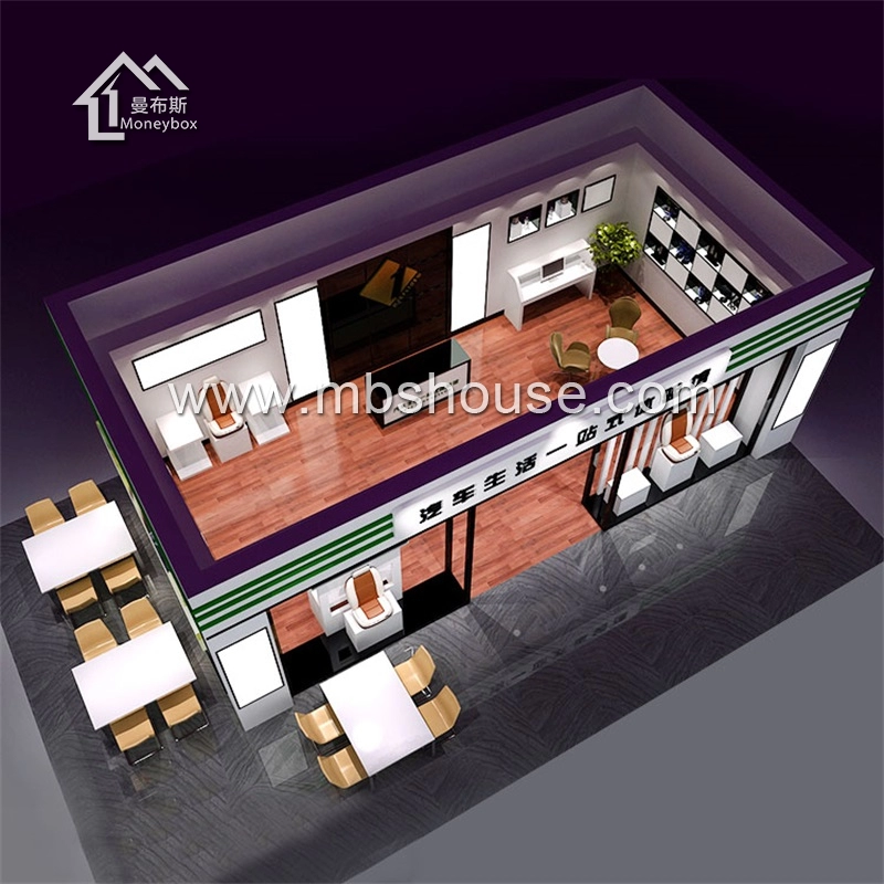 Pacote plano de luxo novo projetado econômico casa de loja de contêineres pré-fabricados/sala de restaurante