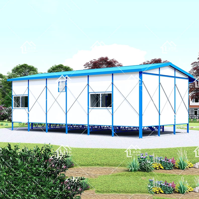 Projeto de 68 m² Barato, 3 quartos, temporário, usando casa pré-fabricada com deck