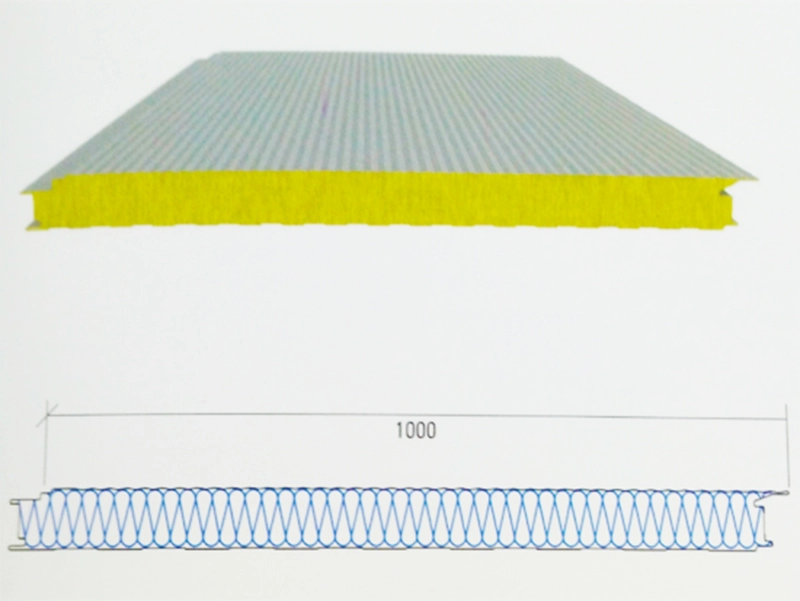 painel sanduíche de lãs de rocha com espessura de 50-150mm para sistema de revestimento de parede de metal