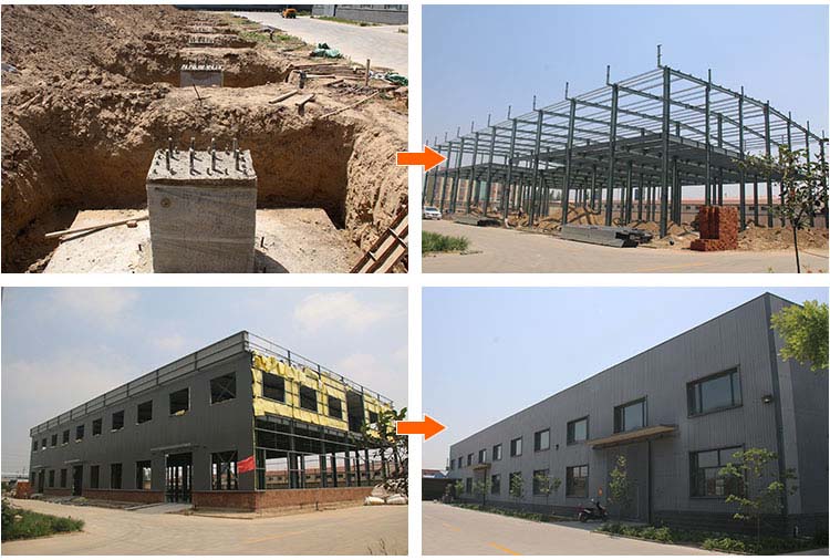 Edifícios pré-fabricados de armazéns de armazenamento com estrutura de aço leve