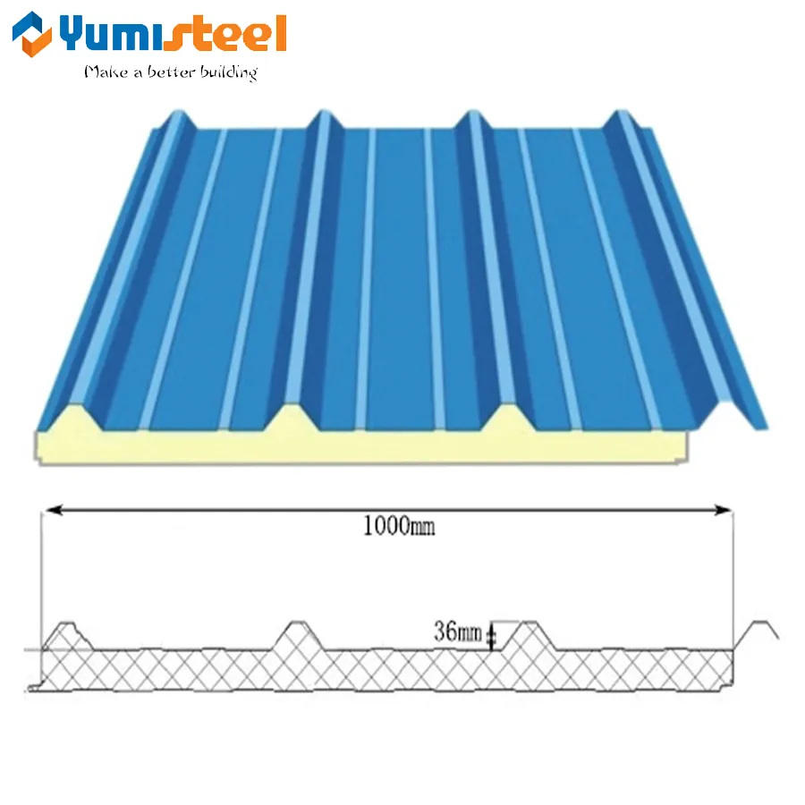 Placa de telhado sanduíche de poliuretano PUR / PIR de 75 mm