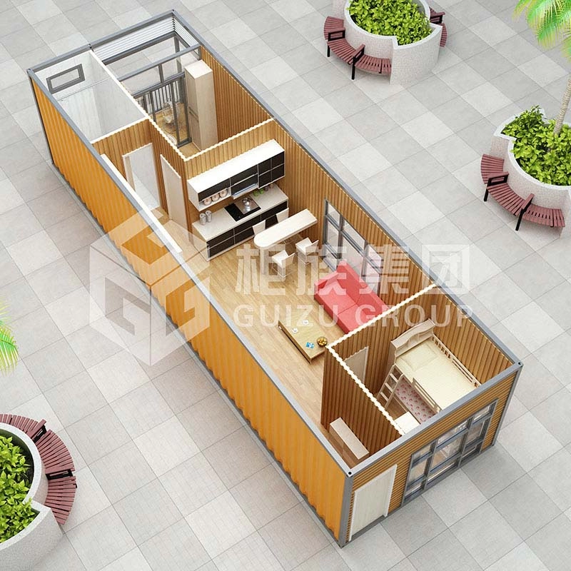 Apartamento em contêiner pré-fabricado de 40 pés com 1 quarto e 1 sala de estar