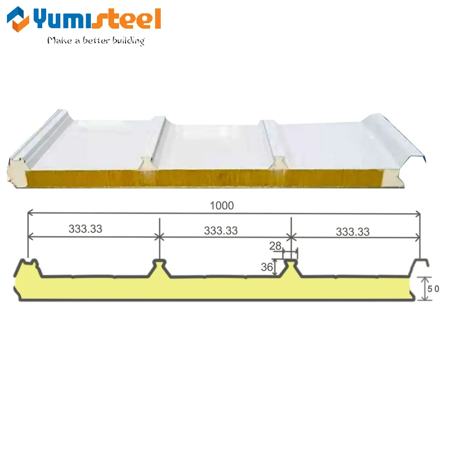 Painéis sanduíche de telhado multifuncionais de 50 mm com 4 nervuras para soluções solares fotovoltaicas