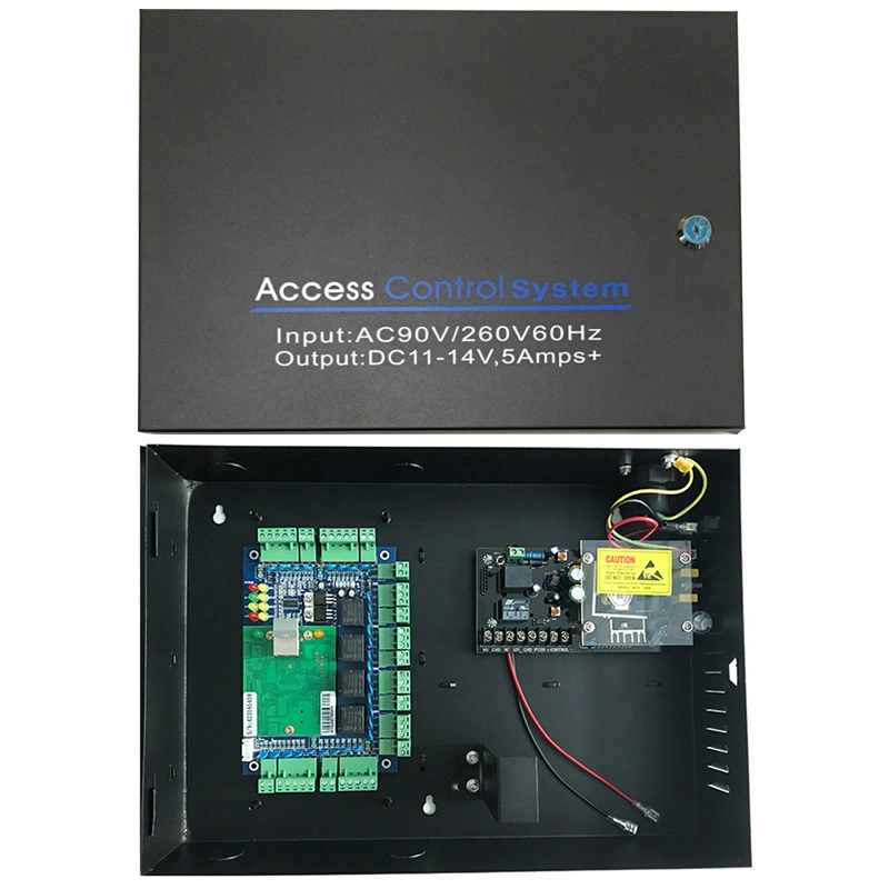 Sistema de placa de controle de acesso Wiegand de quatro portas baseado em computador de rede TCP / IP com caixa de fonte de alimentação de acesso